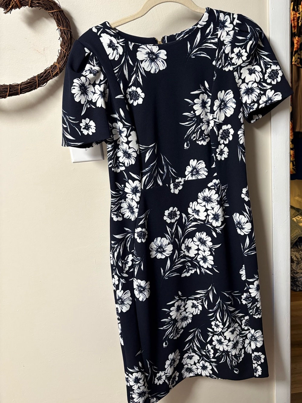Calvin Klein Navy Midi Dress with White Floral Print
